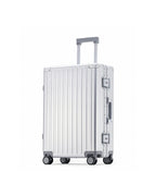POSHPOSH Aluminium Cabin suitcase in anodised aluminium, side view with extended telescopic handle