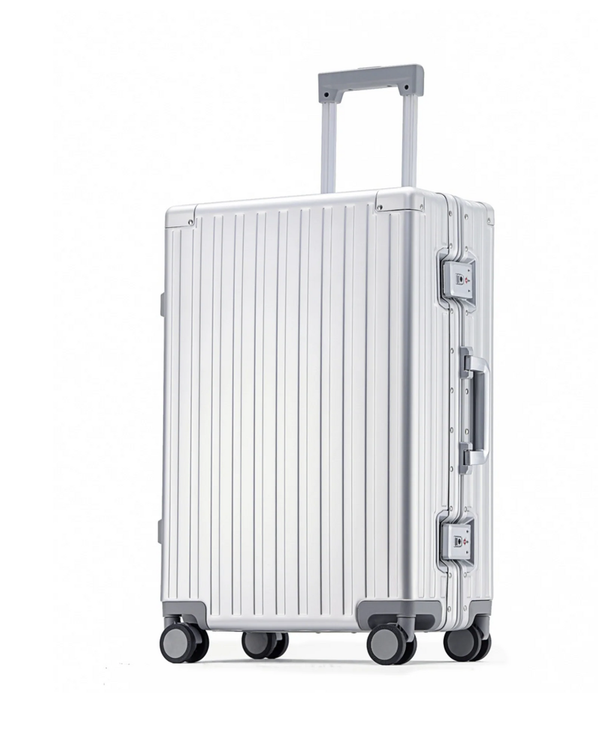 POSHPOSH Aluminium Check-In suitcase in anodised aluminium, telescopic handle extended