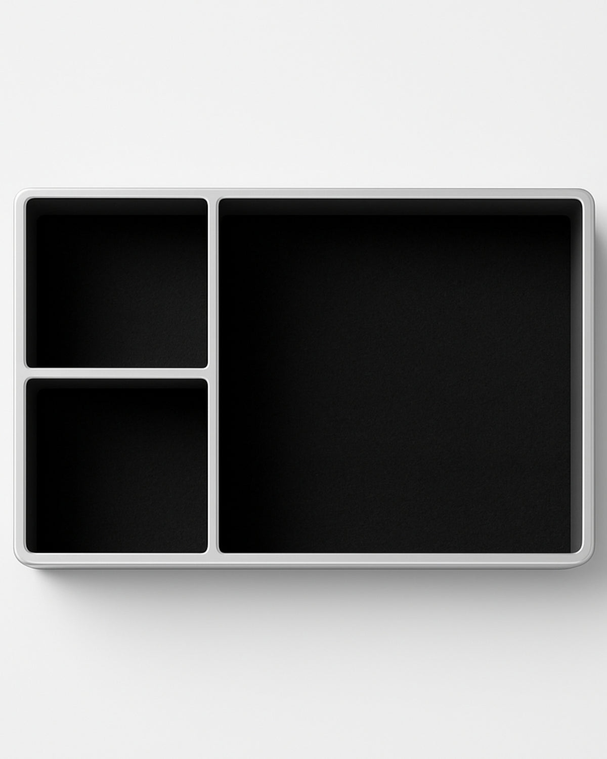 POSHPOSH Aluminium Tray seen from above, one large and two small compartments